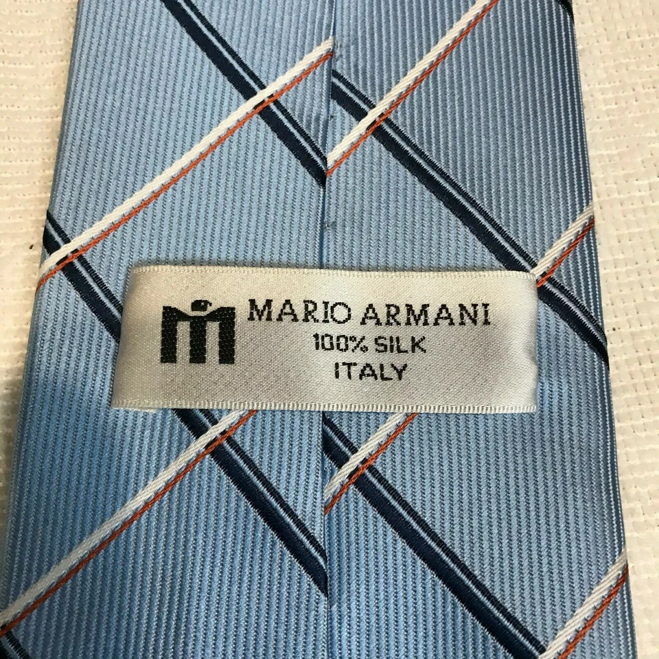 Corbata para hombre Mario Armani 100 % seda hecha en Italia azul a rayas W 4" L 55" Foto 3 de 4