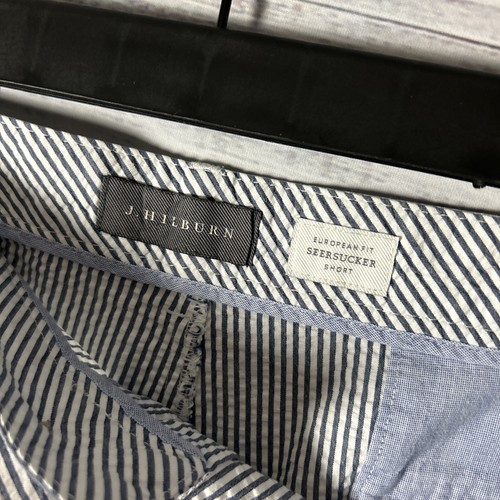 J Hilburn Shorts Mens 37 x 7 Seersucker Blue White Striped Summer Chino Casual - Picture 7 of 9