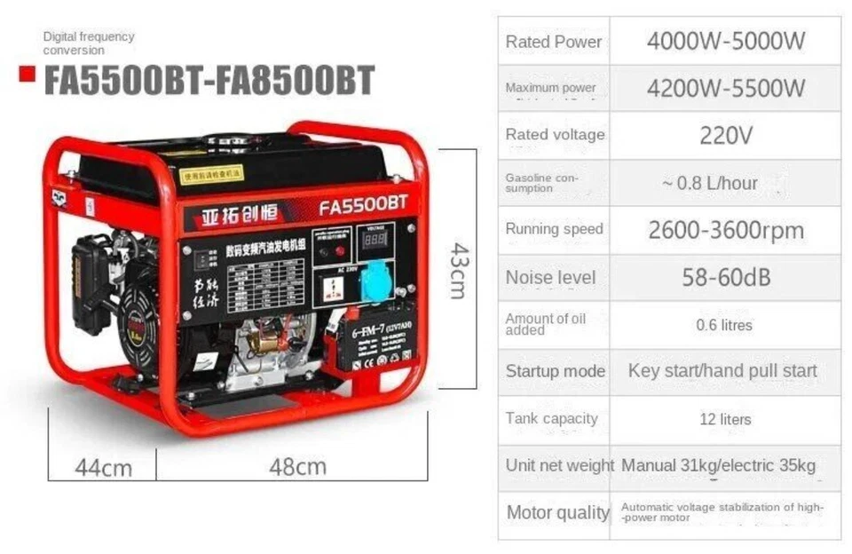220V Gasoline Generator Hand Pull Start Outdoor Variable Frequency Generator - Image 4 of 4
