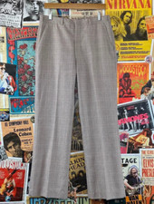 Vintage Men's 70s-80s Khaki Gray Plaid Polyester Trousers Pants 33x30 Preppy Mod