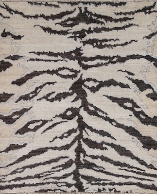 Abstract Contemporary Turkish Area Rug 4'x5' Handmade Wool Vegetable Dye Carpet