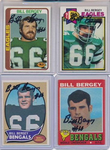 BILL BERGEY AUTO LOT 1970 RC, 1971, 1978, 1979 TOPPS AUTOGRAPH 4 TOTAL EAGLES
