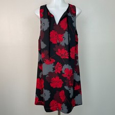 Kensie Shift Dress Medium Black Red Floral Tie-Neck Sleeveless Women's