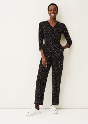 New Phase Eight Anglia Jersey Ditsy Print Black Mix Jumpsuit Sz UK