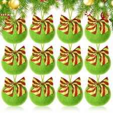 12 Pcs Lime Green Furry Christmas Ball Ornaments  3.15 Inch Xmas Tree Green Ch...
