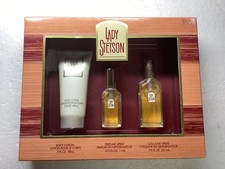 Lady Stetson 3 Pc Set 1oz Cologne .375oz Spray Perfume 3oz Lotion New In Box.