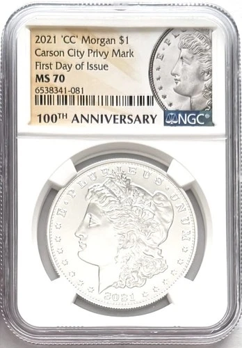 2021 CC SILVER MORGAN DOLLAR CARSON CITY PRIVY MARK FIRST DAY OF ISSUE NGC MS70