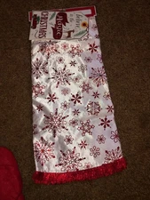 Holiday Time 48" Red Satin Glitter Snowflake Christmas Tree Skirt 