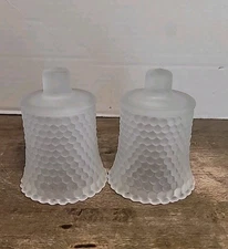 Pair Vintage Homeco Frosted Glass Hobnail Cut Peg Votive Cup Candle Holder 3.5”