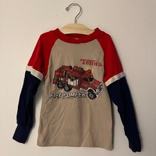 Tonka - T-Shirt - Kids 4-5 - Vintage 1980s - Truck - Red Tan Navy - Long Sleeves