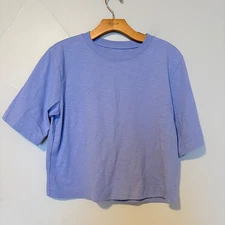 Maeve Corey Boxy Cropped T Shirt Periwinkle Blue Cotton Size S Anthropologie