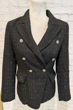 Mina Self Blazer Jacket Women's Black Tweed Lined Double-Breasted Small
