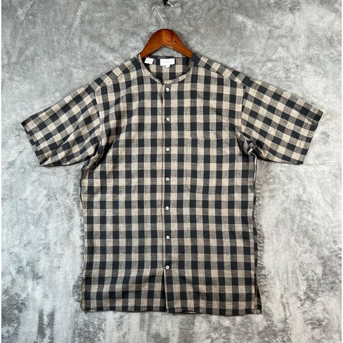 Valentino, Valentino Shirt Tunic Mens Small Brown Plaid Gingham Linen Blend Vintage