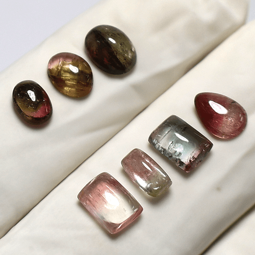 Lot 7 Pcs Natural Bi-Color Tourmaline Untreated 7-8.5mm Cabochon Loose Gemstones - Picture 13 of 15