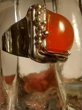 HAGIT GORALI  Carnelian Cabochon Ring. .925 Sterling Silver. Size 9.  Israel