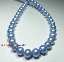 top luster 18"10-11mm NATURAL REAL ROUND South sea blue gray pearl necklace 14K