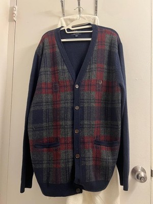 Fred Perry NWT Lambswool Tartan  V-Neck Cardigan With Pockets Men s XXL