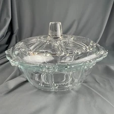 Vintage KIG Indonesia Covered Candy Dish Oyster & Pearl Clear Glass with Lid