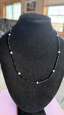 Tiffany Co Sterlingsilber Ziegfeld schwarzer Spinell Süßwasserperlen Halskette 32''