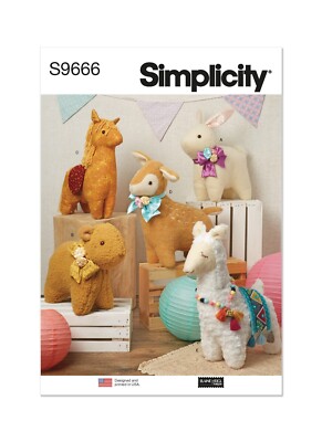 SIMPLICITY 9666 PLÜSCHTIERE Schnittmuster Bär Hase Pony Hirsch Alpaka 10'' -14''