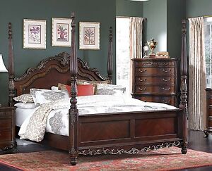 Beautiful Burl Inlay 4 Poster King Bed, King Size 4 Poster Bedroom Sets