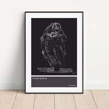 Michael Dunlop Sketch Art Print Poster + Quotes (motorbike, road racer, TT, NI)