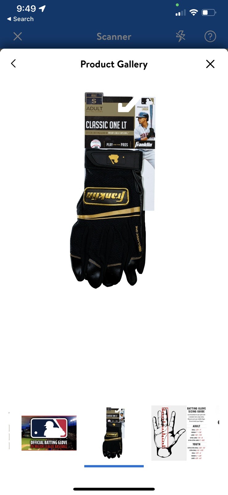 NEW Franklin *Classic One LT* Baseball Batting Gloves Black/Gold, Adult