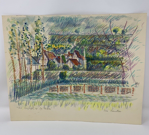 Original Drawing on Paper Signed Artist Lila Rountree Red Rooftops in ...