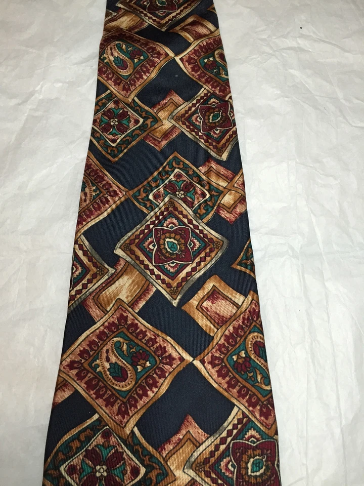 GIVENCHY MENS TIE NAVY BLUE WITH BROWN BURGUNDY GREEN 4 X 59 - Image 3 of 4