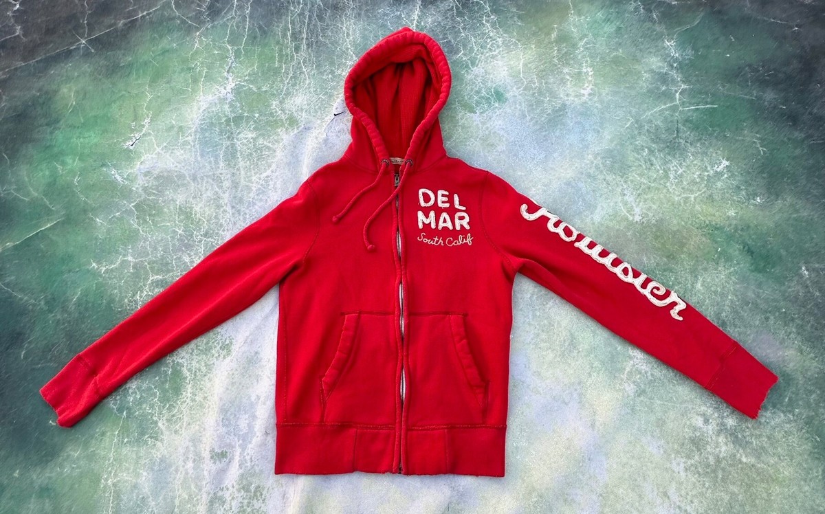 Vintage Hollister DEL MAR SOUTH CALIFORNIA Men's Red Full Zip Hoodie Size