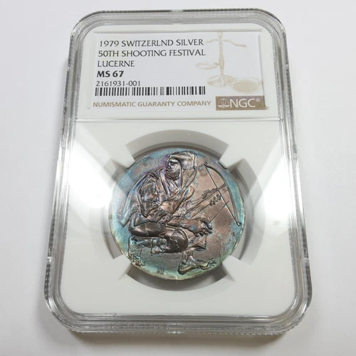 1979 NGC MS67 - Switzerland Silver 50th Shooting Festival Lucerne Medal #54399A
