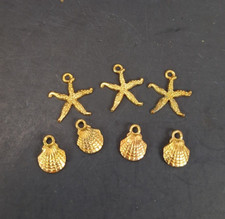 Sea Shells Gold Tone Replacement Bracelet Necklace Charms Lot of 7