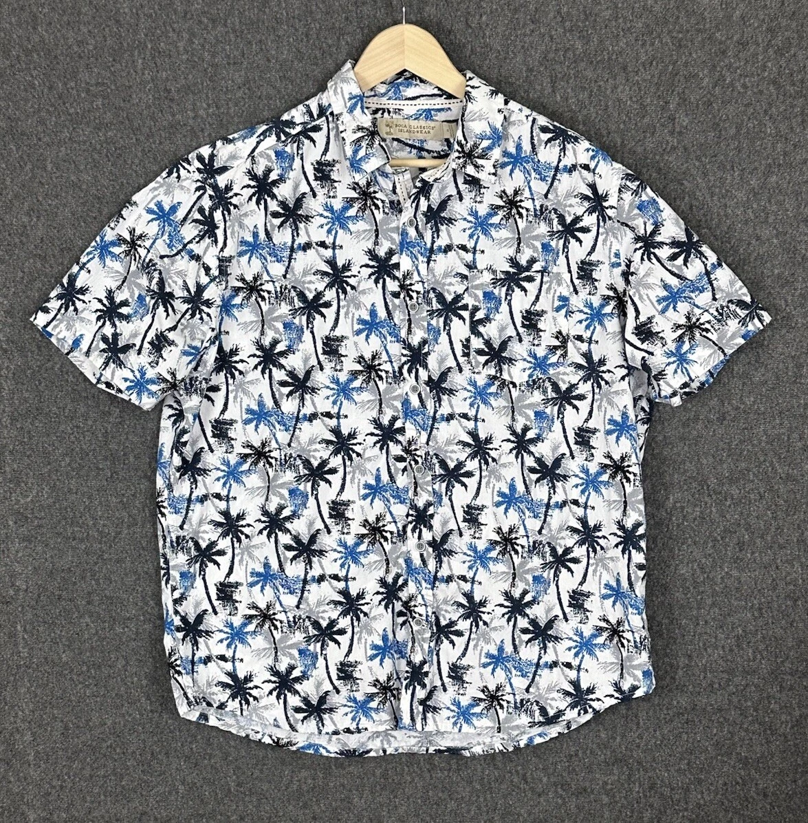 Boca Classics Mens Shirt Hawaiian Short Sleeve Button Up Size XL White Cotton