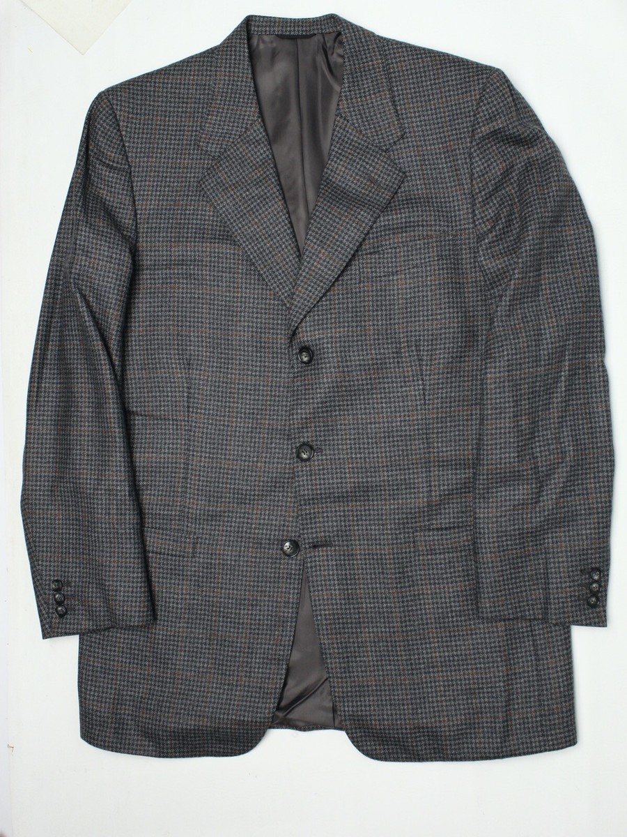 David Rickey Suit Coat Mens 46L Gray Check Brown Windowpane Plaid