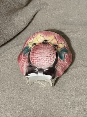 Royal Copley Vintage Wall Pocket Sun Hat Planter Pink Yellow Flowers Bonnet