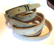 CDC  Narrow Italian Italy Gray Studs Leather  3/4" Belt Ladies Double Wrap  473