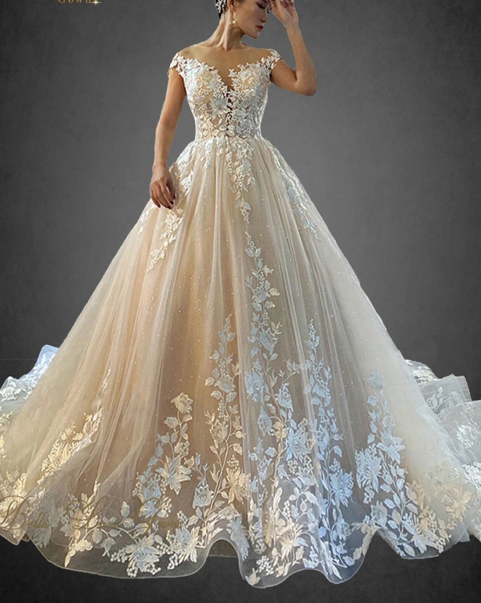 champagne beaded wedding dress Champagne Formal Dress Beaded Cape Sleeve Long Evening Gown by GL3585 XS / Champagne
