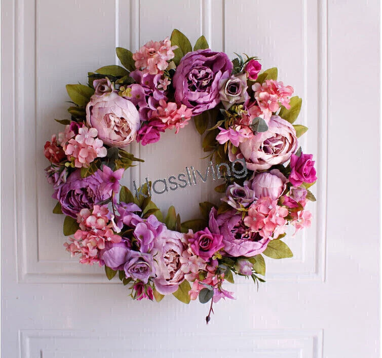 Beautiful 40cm Artificial Peony Flower Wreath Home Room Decor Christmas Gift