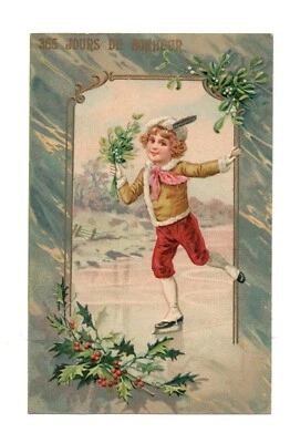 CPA 5318 en relief. Bonne année, Noël. Enfant avec patins à glace - Photo 1/2
