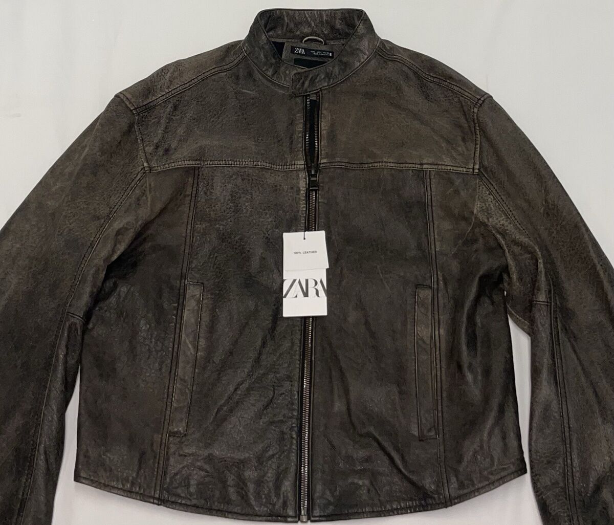 ZARA VINTAGE EFFECT CROPPED 100% LEATHER JACKET SIZE LARGE ZARA VINTAGE EFFECT CROPPED 100% LEATHER JACKET SIZE LARGE