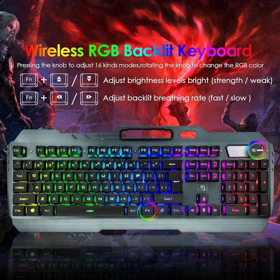 Wireless Gaming Keyboard and mouse combo RGB Backlit Rechargeable Metal Panel - Image 2 of 4