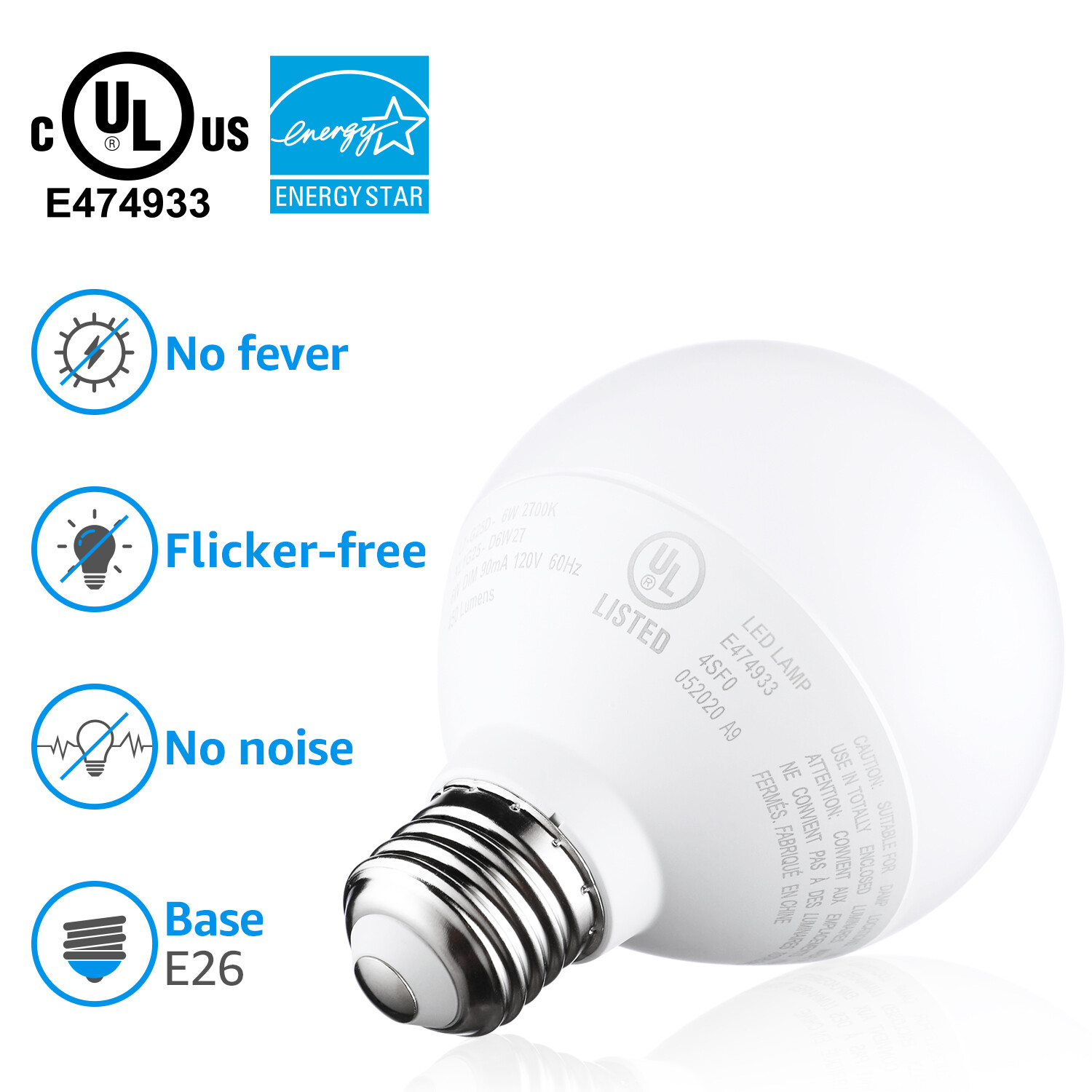 12 Pack G25 LED Vanity Globe Light Bulbs, 6W Equivalent 40W, 2700K