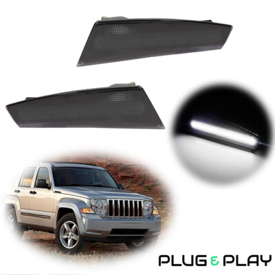 White LED Front Bumper / Fender Side Marker Lamp Pair For 2008-2012 Jeep Liberty