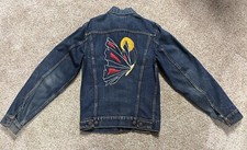 Vtg Levis Big E Type 3 Adult Blue Denim Trucker Jacket 521 Butterfly Embroider