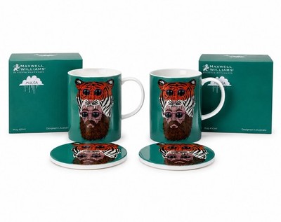 2x Maxwell & Williams MULGA Design-Tasse mit Untersetzer Design in Australia OVP