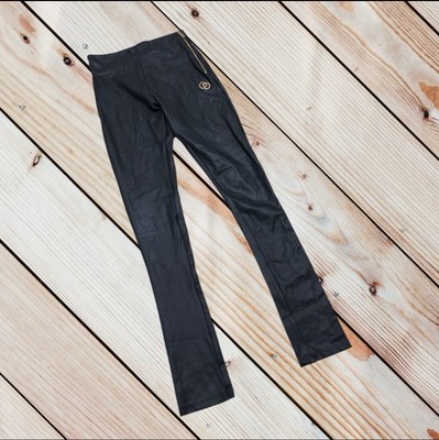 ODOLLS Collection size 4 black leather look skinny trousers with gold zippers 