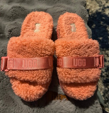 UGG Fluffita Women s Pink Faux Fur Slide Slippers Size 8 Adjustable Strap
