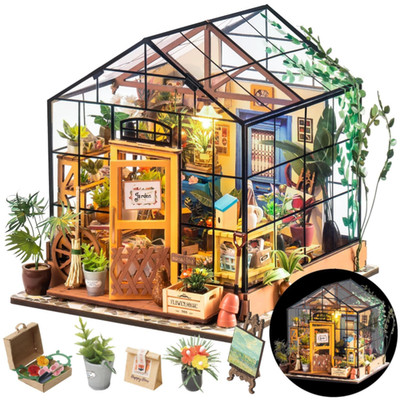 Miniatur Holzhaus Bastelset mit LED Licht 17,5x17,5x