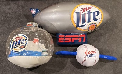 3 Inflatable Bar Decorations: Miller Holiday Ornament, Blimp & Coors Baseball