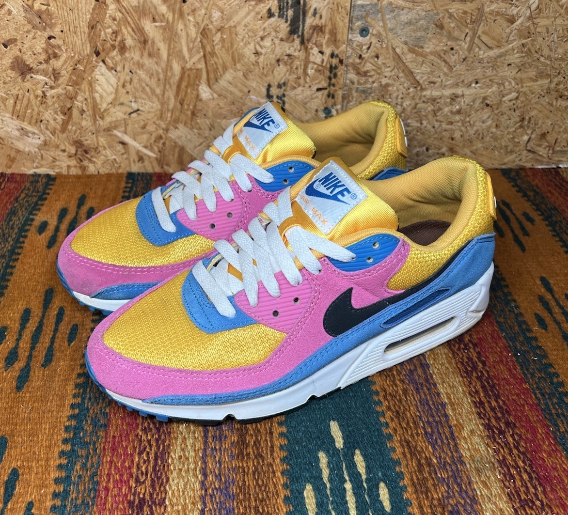 pink blue and yellow air max